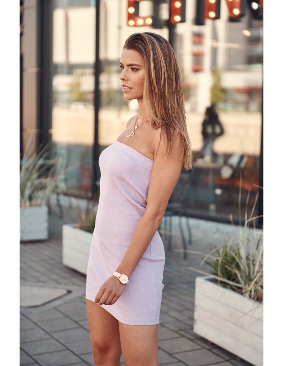 Ribbed fitted skirt/dress lavender FG542 - Online store - Boutique